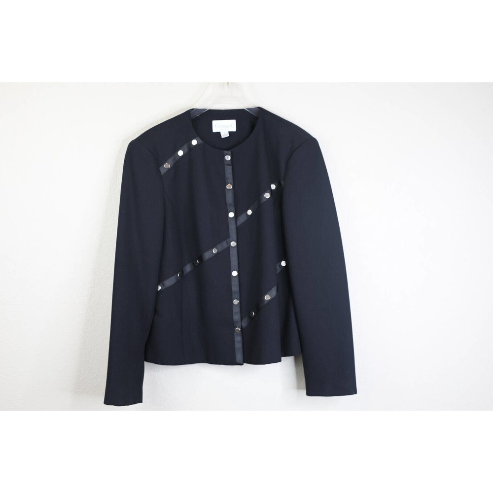 ConradC Women Jacket Pettie 6 Black‎ Metal Studded Career Work Classic Cardigan